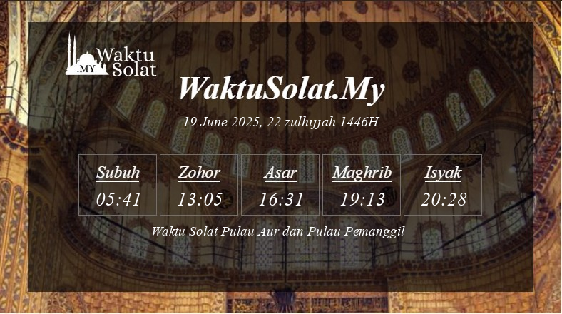 Waktu Solat Pulau Aur dan Pemanggil 2021